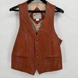 Vintage Continental Leather Fashions Tan Western Vest Size 40 USA Made‎